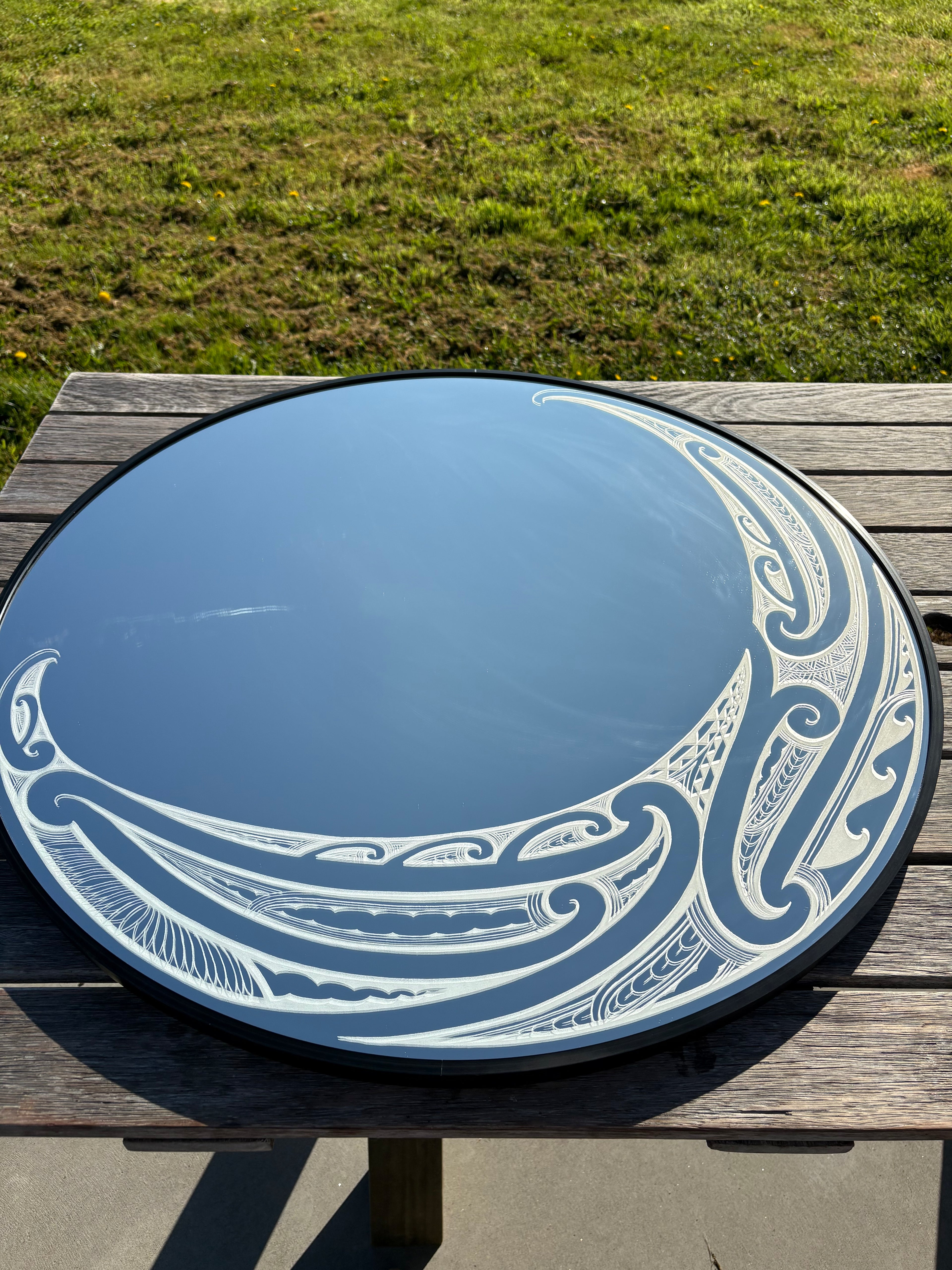 Custom engraved round mirror