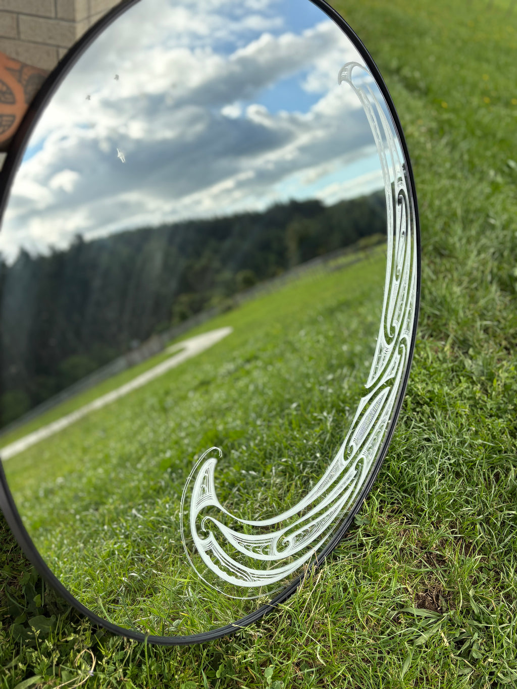 Custom engraved round mirror